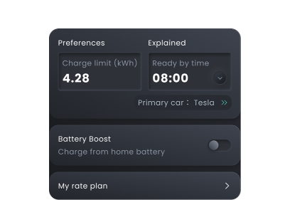 Préférences de charge IA dans mySigen, avec niveau cible et heure de disponibilité