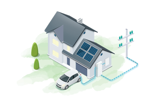 Illustration Sigenergy : le véhicule puise dans le solaire, le réseau et la batterie domestique