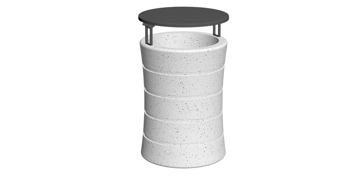 Corbeille Beaton cylindrique en béton avec chapeau métallique