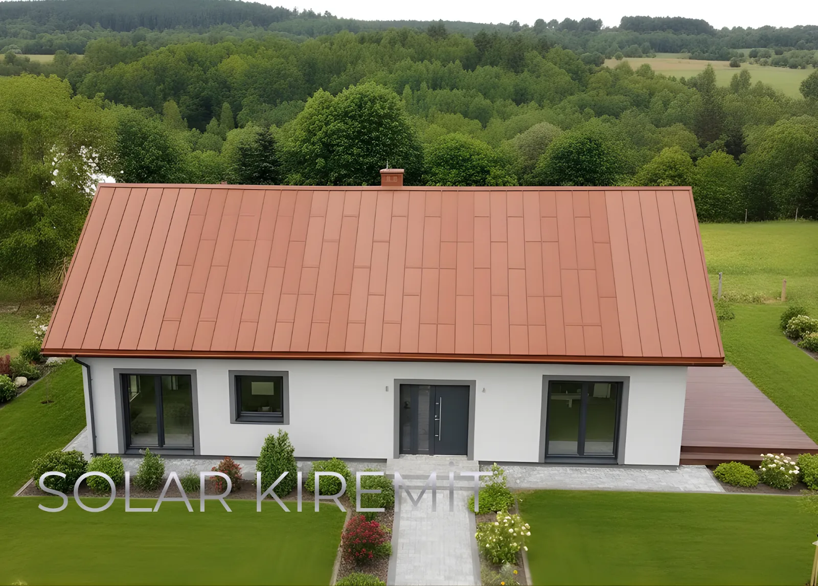 Architectural illustration of a roof with integrated solar tiles