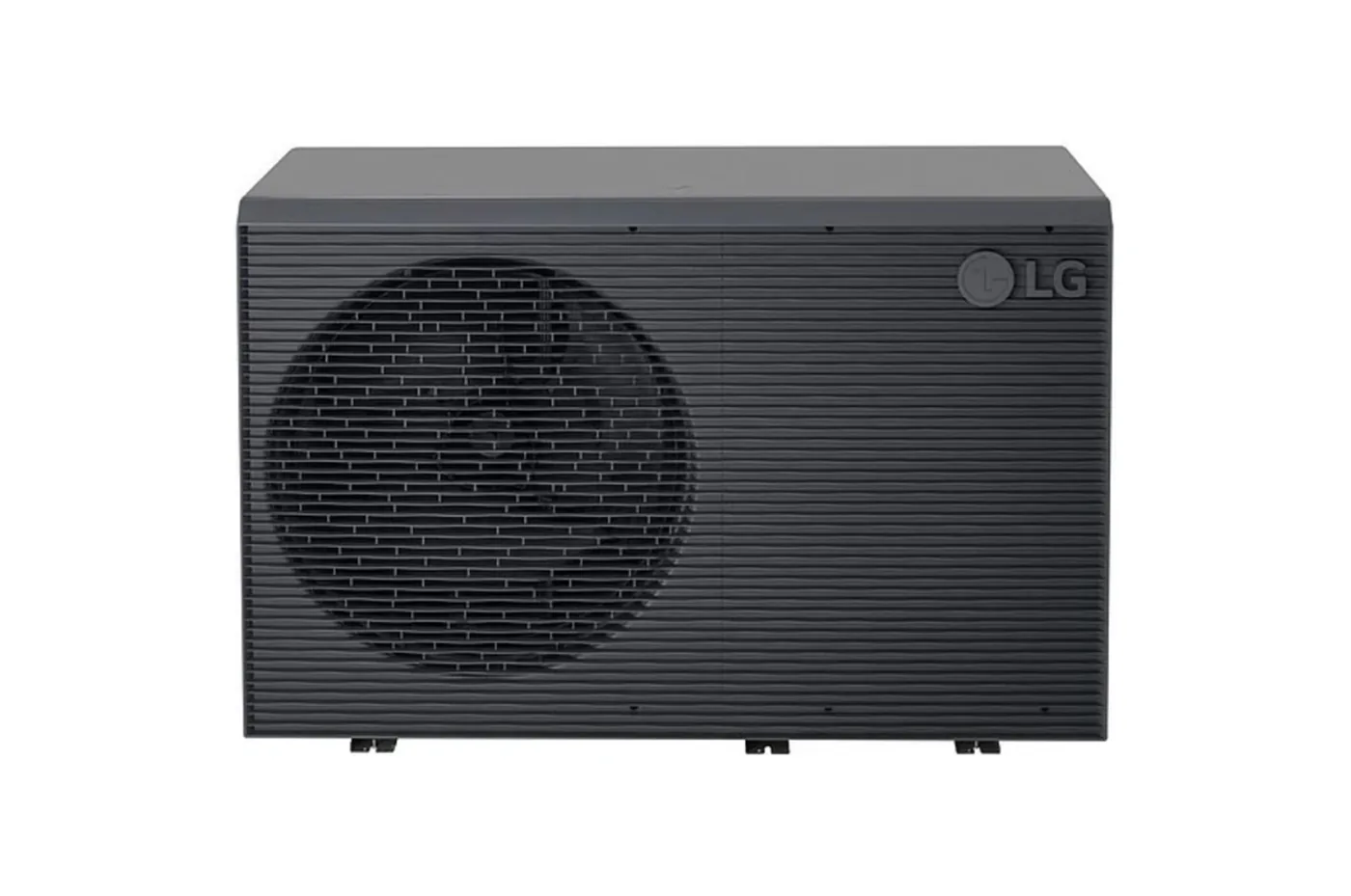 Pompe à chaleur extérieure LG THERMA V R290 Monobloc avec grille sombre à ventilateur unique