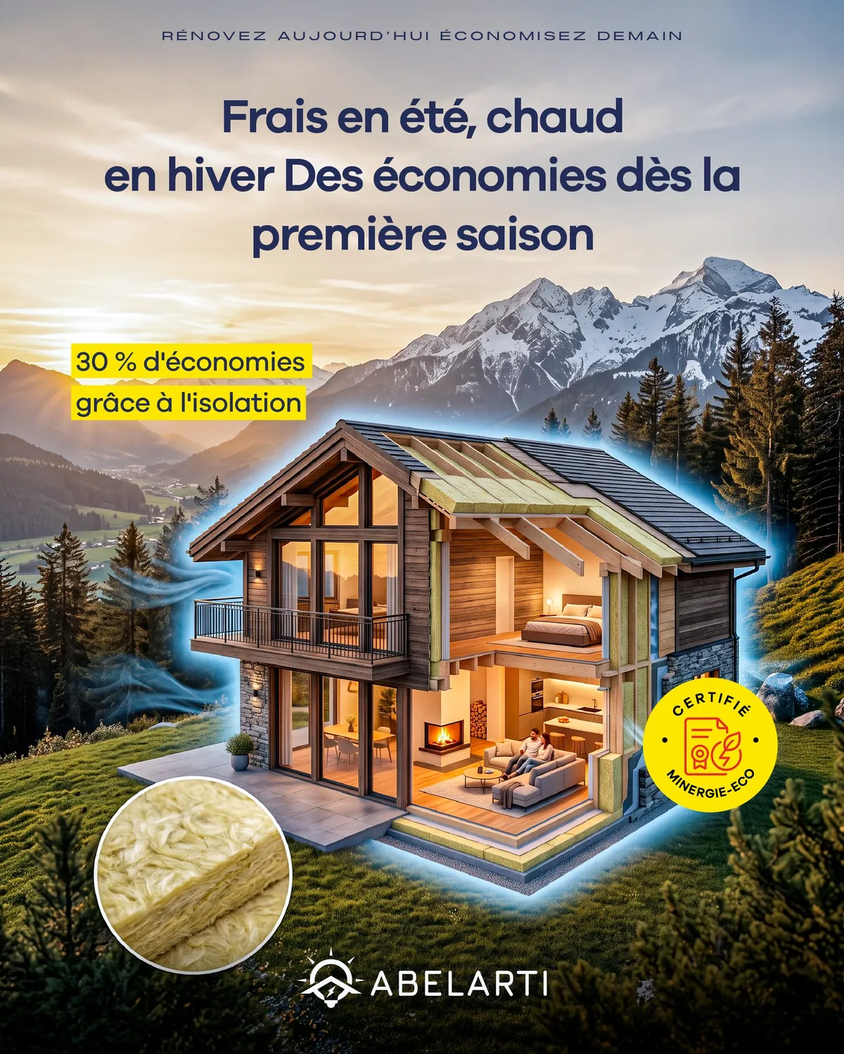 Coupe de maison promotionnelle Abelarti avec isolation du toit et des murs